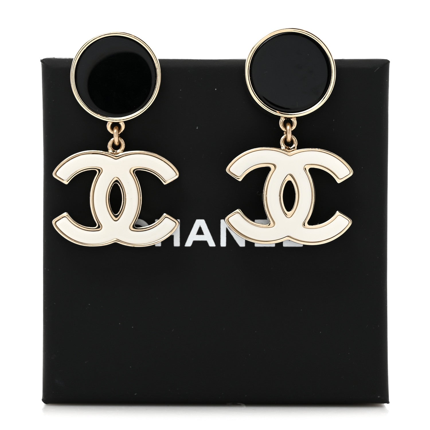 Chanel Enamel CC Drop Earrings Black White 6 of 6