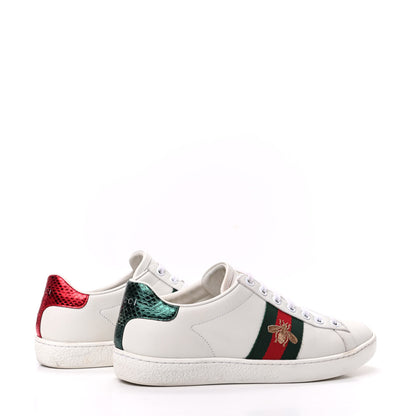 Gucci Calfskin Ayers Bee Embroidered Womens Ace Sneakers 36 White Green 4 of 7