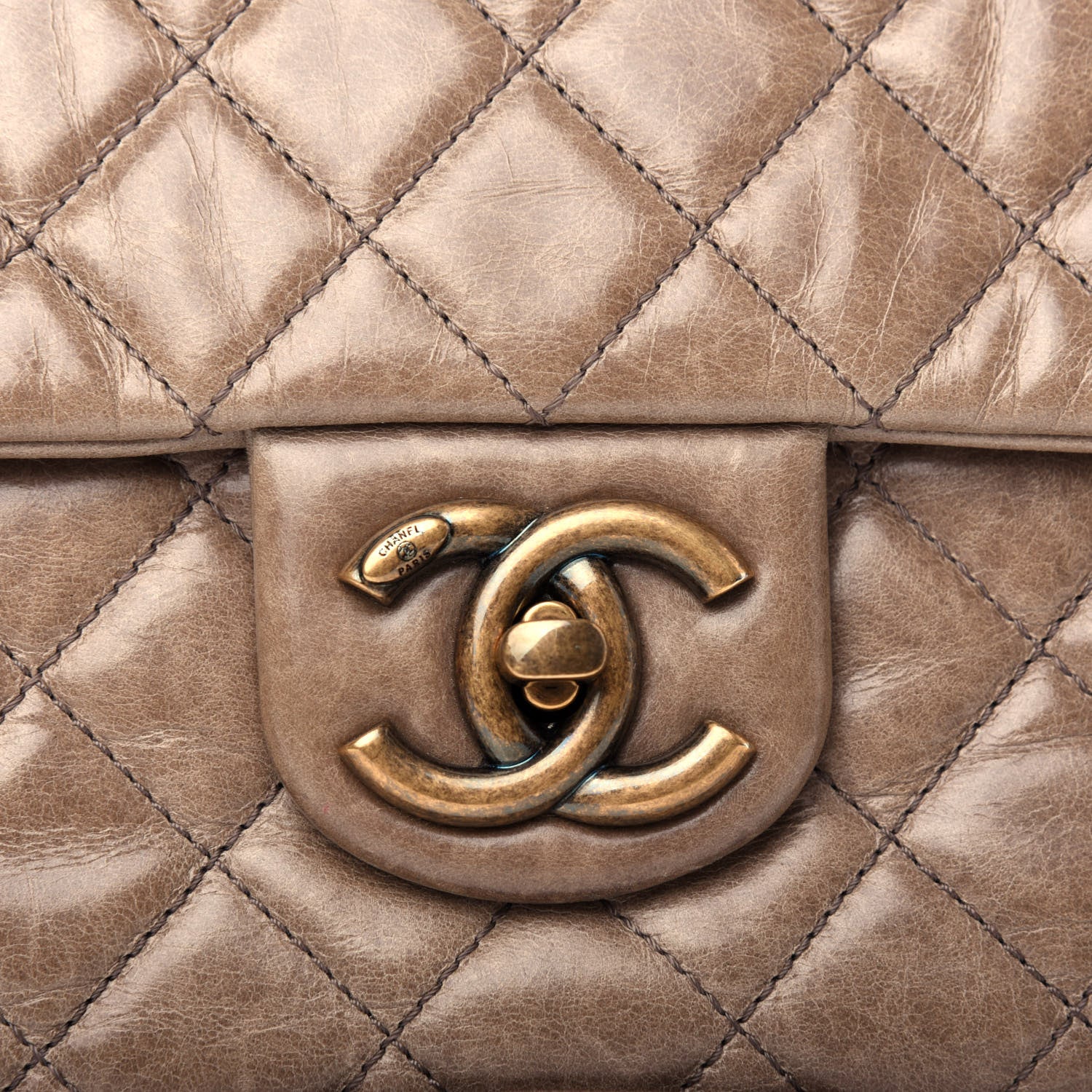 Chanel Glazed Calfskin Large Castle Rock Flap Dark Beige 10 of 10