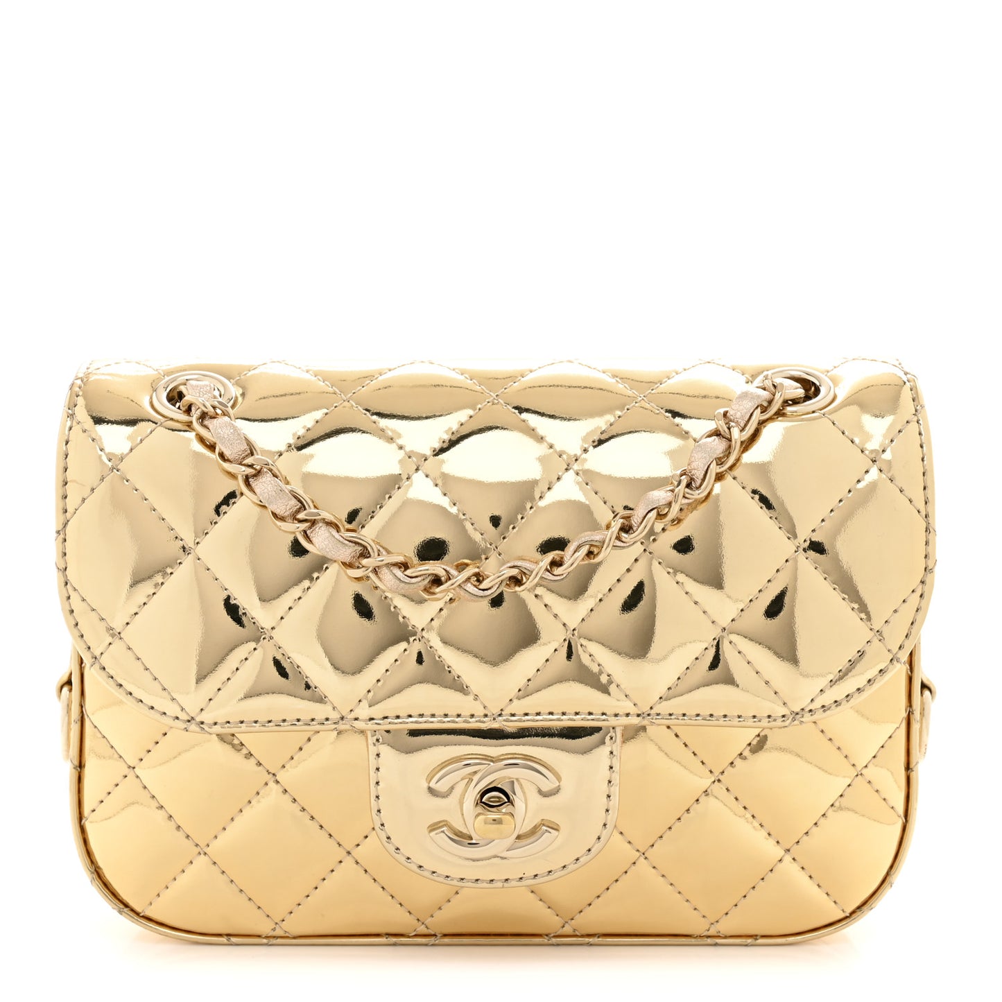 Mirror Calfskin Metallic Calfskin Quilted Hollywood Boulevard Mini Flap With Star Coin Purse Gold
