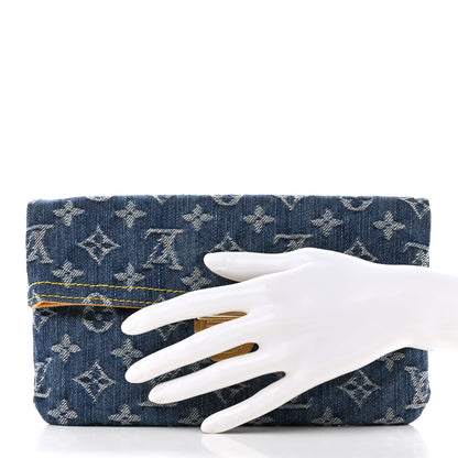 Louis Vuitton Monogram Denim Pochette Plat Clutch Blue 2 of 9