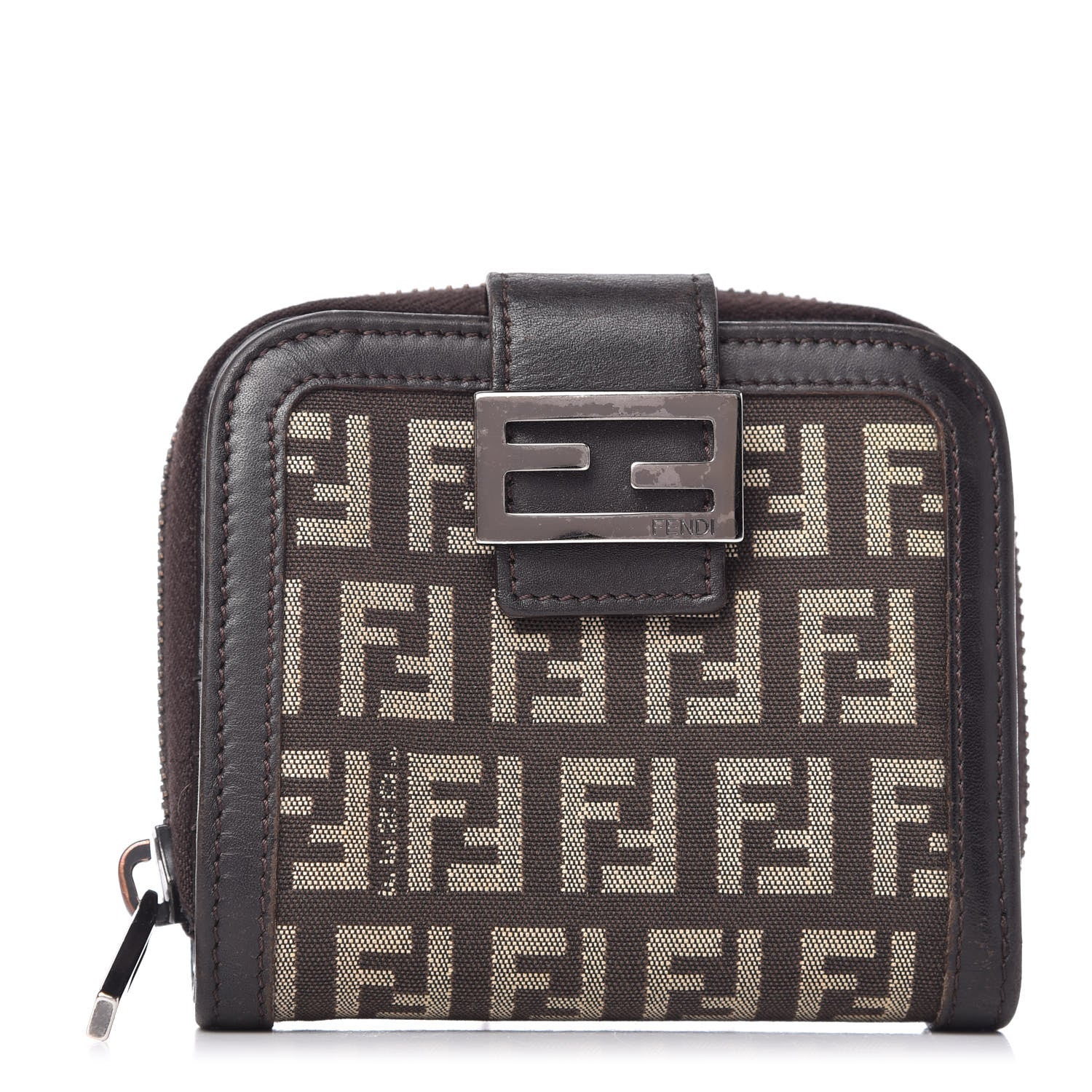 Fendi Zucchino Vitello Compact Wallet Testa di Moro Beige 1 of 9