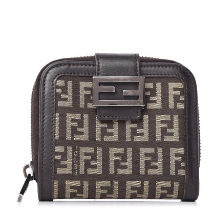 Fendi Zucchino Vitello Compact Wallet Testa di Moro Beige 1 of 9