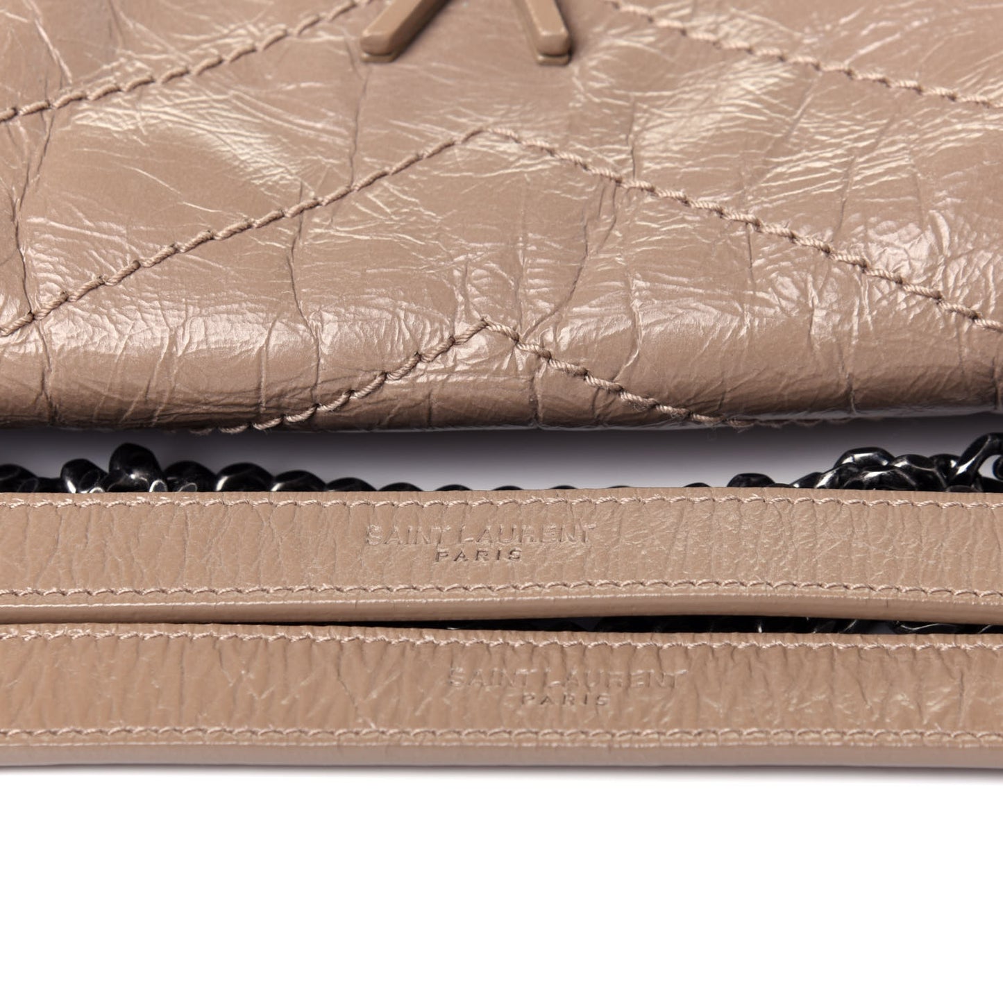 Crinkled Calfskin Matelasse Monogram Baby Niki Chain Satchel Light Taupe