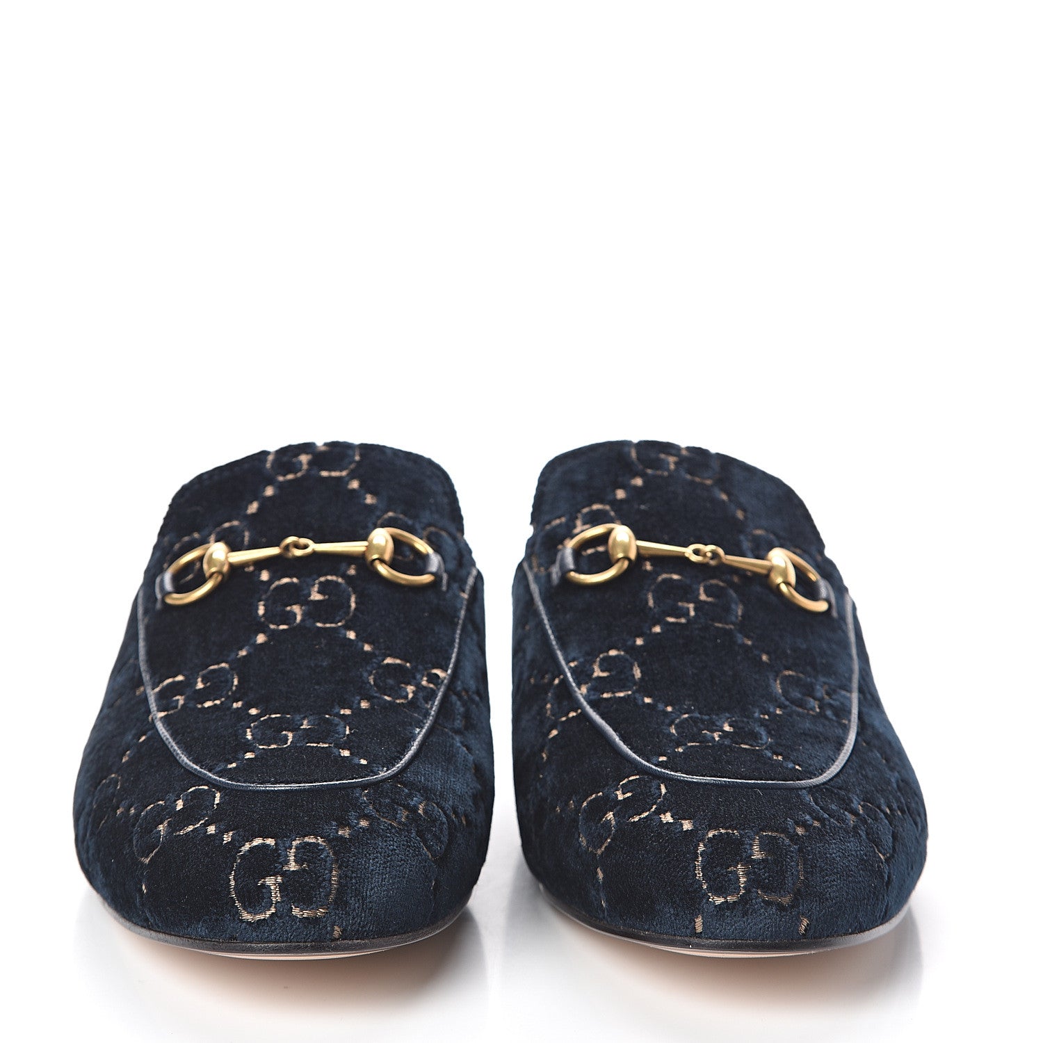 Gucci Velvet GG Monogram Womens Princetown Slippers 41 Blue Beige 2 of 7