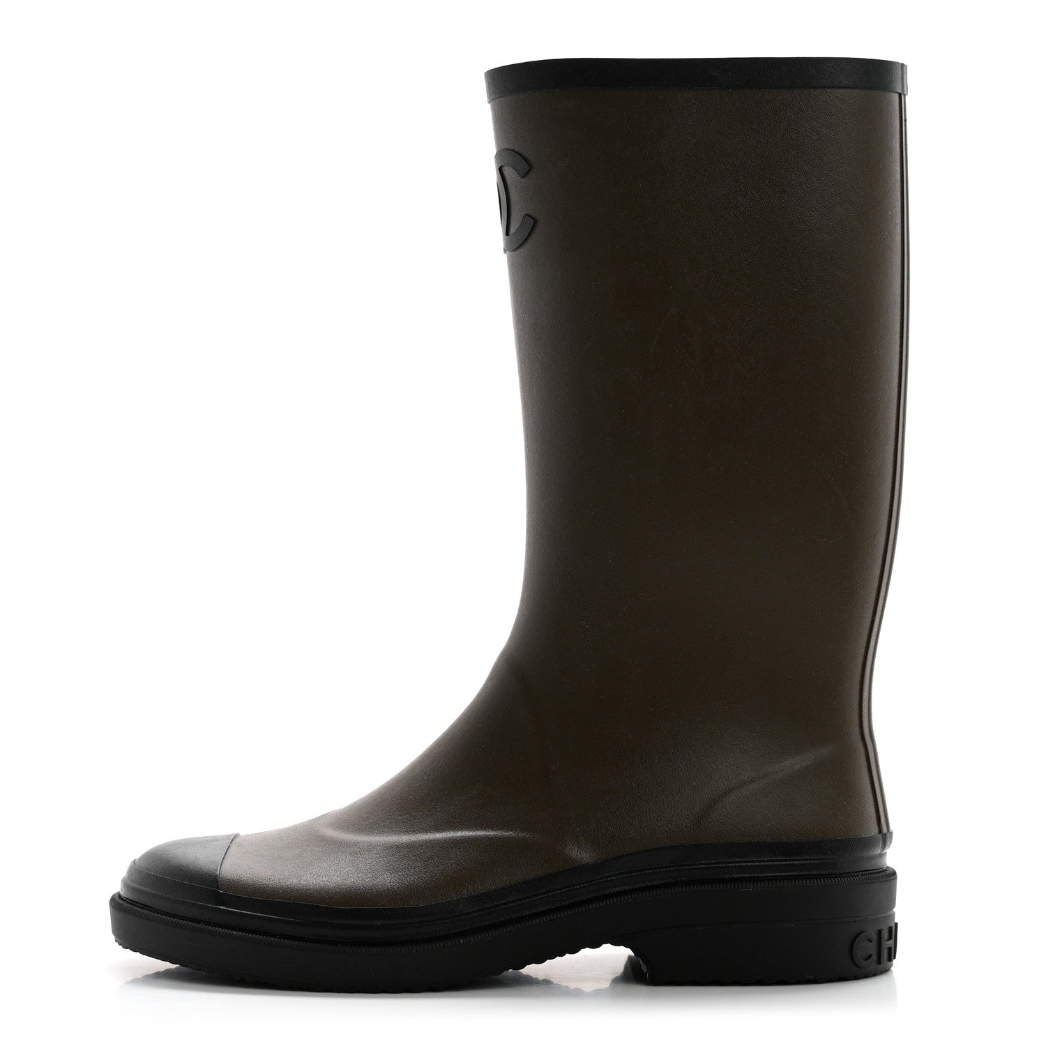 Chanel Caoutchouk CC High Boots 41 Khaki Black 1 of 10