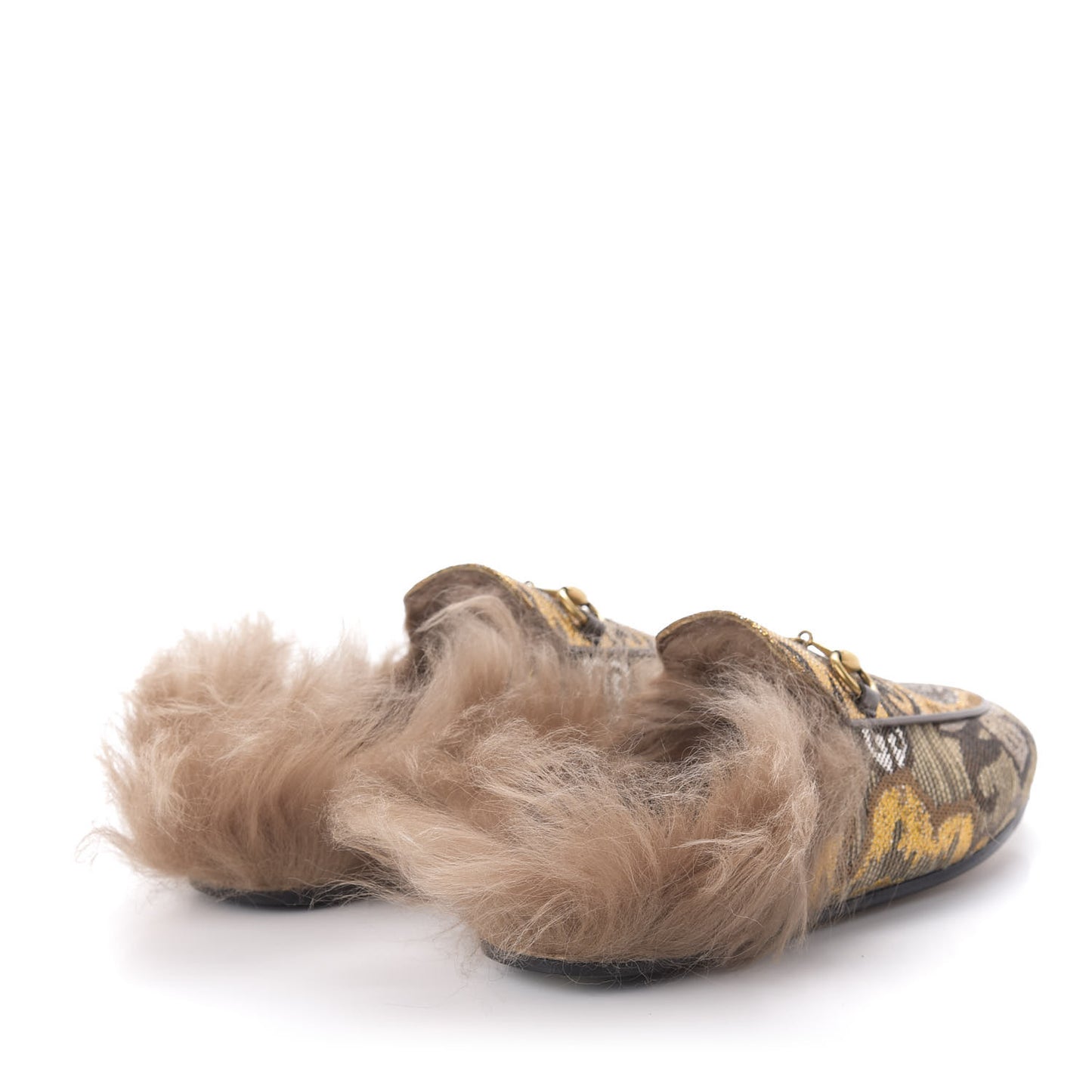 Brocade Fur Womens Princetown Slippers 35.5 Brown