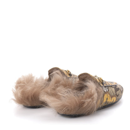 Gucci Brocade Fur Womens Princetown Slippers 35.5 Brown 4 of 9