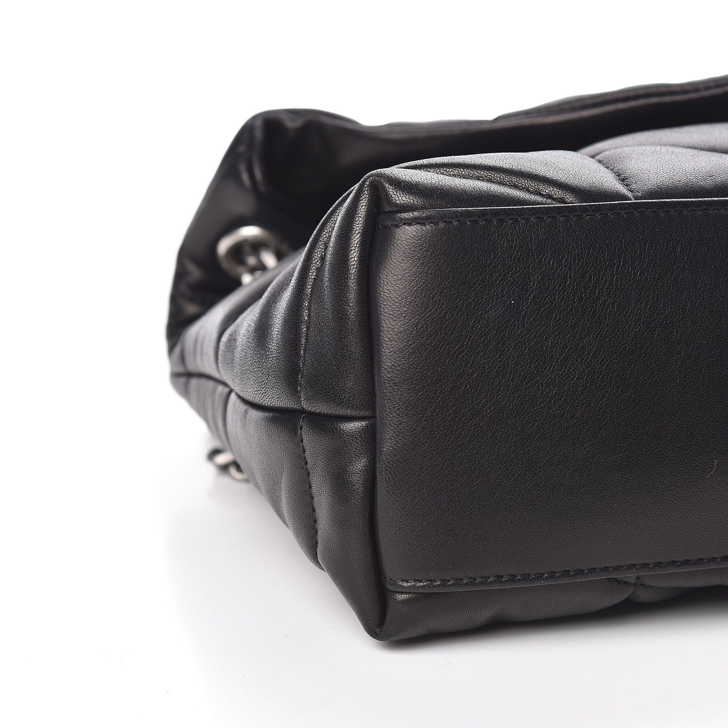 Lambskin Quilted Small Loulou Puffer Monogram Chain Satchel Black