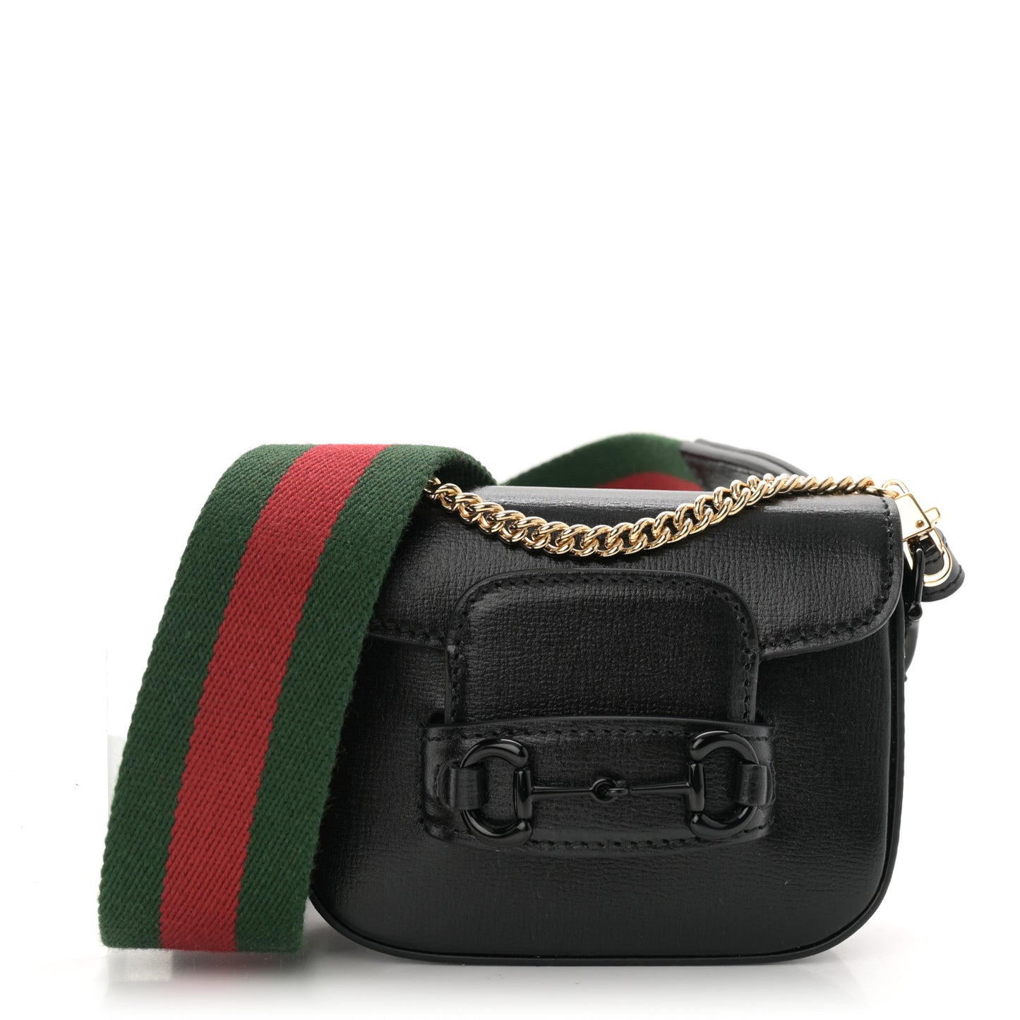 Azalea Calfskin Web Monochrome Horsebit 1955 Wallet On Strap Black
