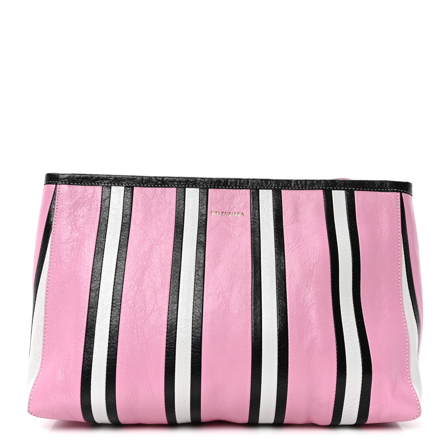 Agneau Arena Striped Large Barbes Z Pouch with Handle Candy Pink Black