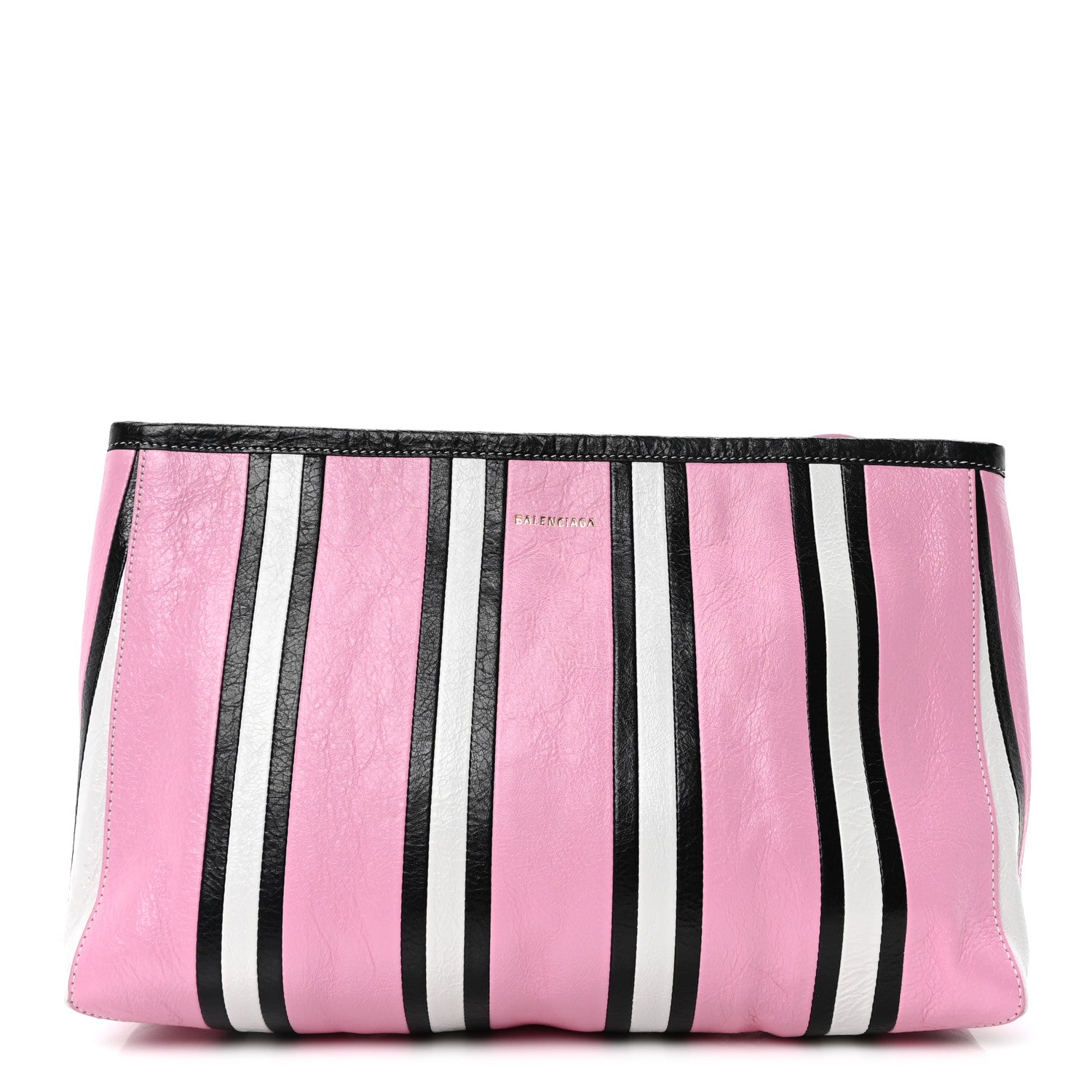 Balenciaga Agneau Arena Striped Large Barbes Z Pouch with Handle Candy Pink Black 1 of 9