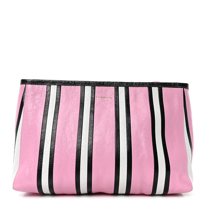 Balenciaga Agneau Arena Striped Large Barbes Z Pouch with Handle Candy Pink Black 1 of 9