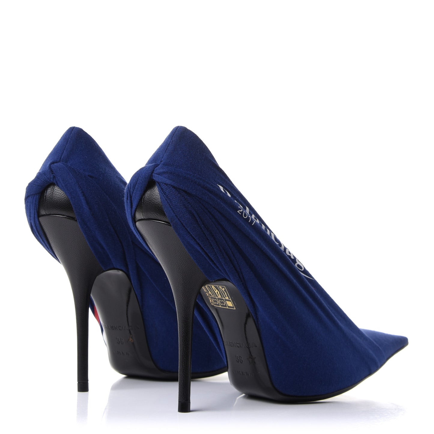 Jersey Crepe Political Campaign Logo Knife 115 Pointed Pumps 38 Pacifique White Rouge