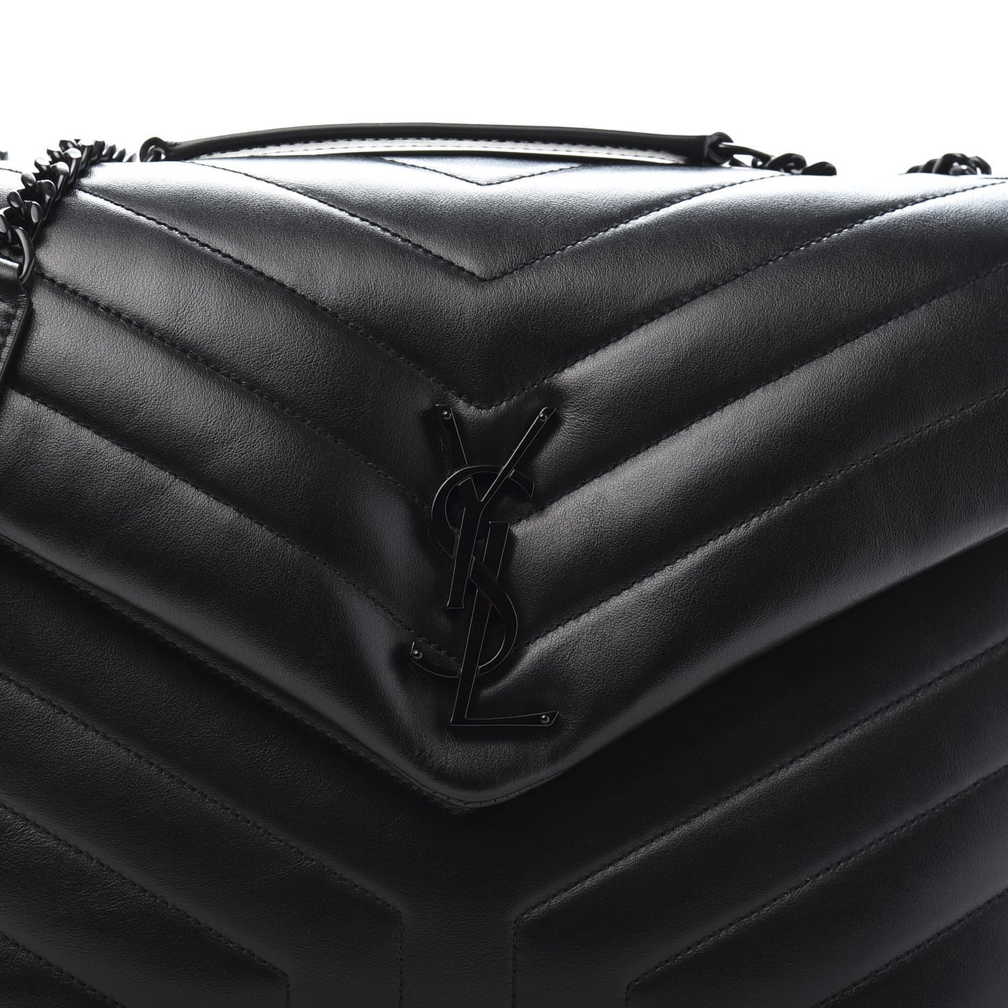 Calfskin Y Quilted Monogram Medium Loulou Chain Satchel Black