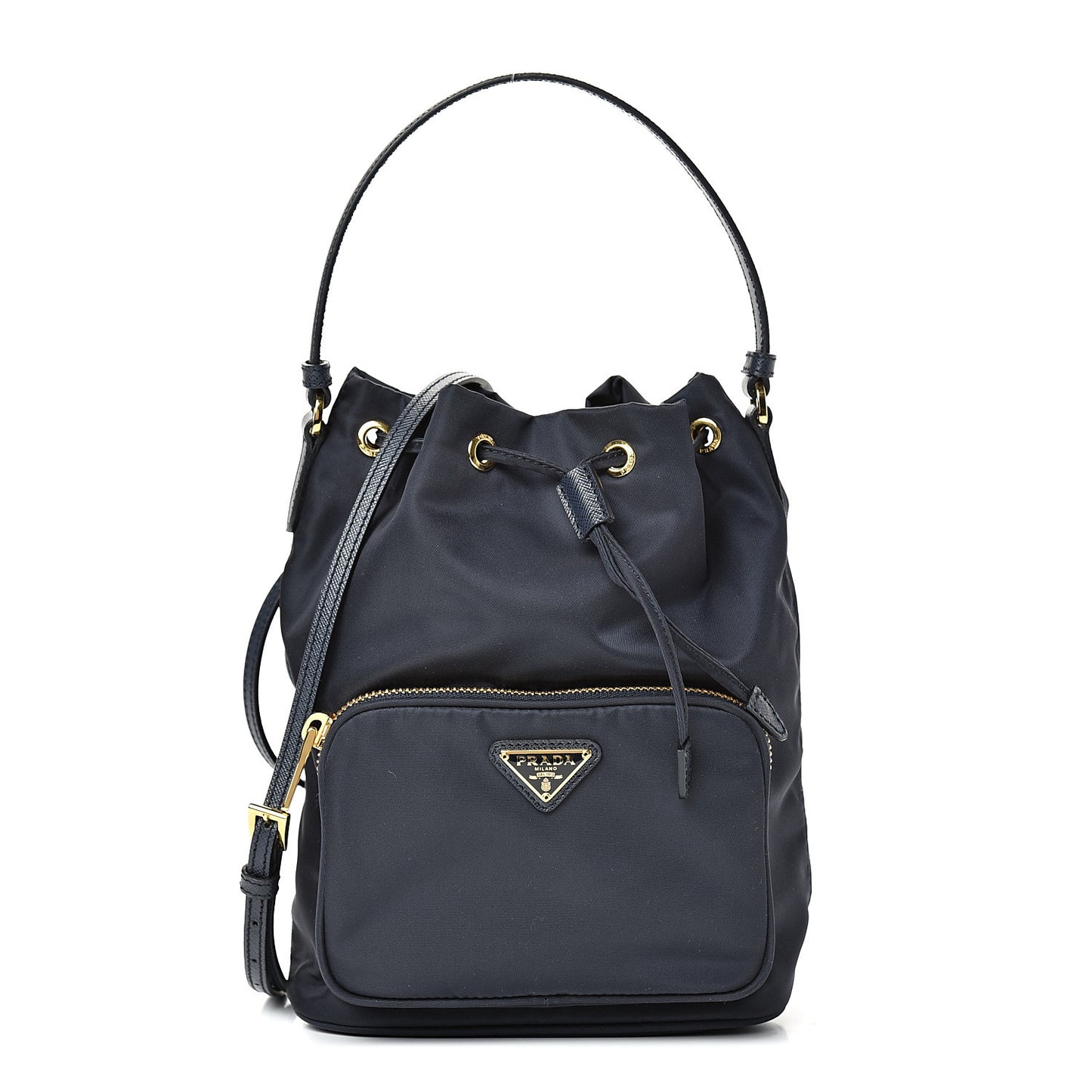 Saffiano Tessuto Nylon Mini Bucket Crossbody Bag Blue