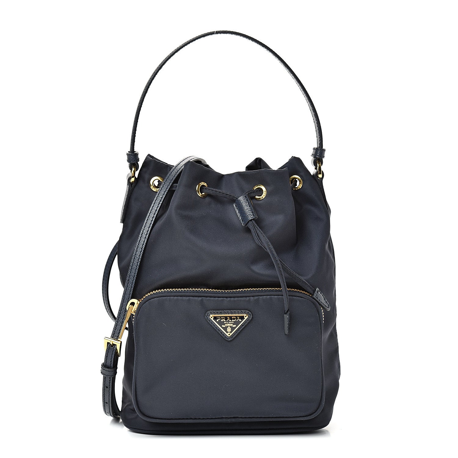 Prada Saffiano Tessuto Nylon Mini Bucket Crossbody Bag Blue 1 of 9