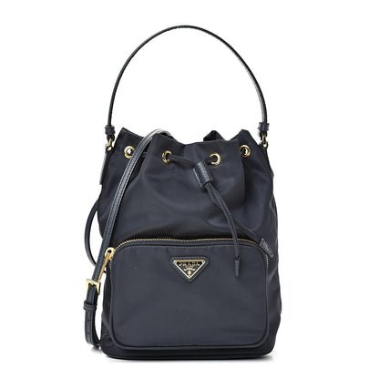 Prada Saffiano Tessuto Nylon Mini Bucket Crossbody Bag Blue 1 of 9