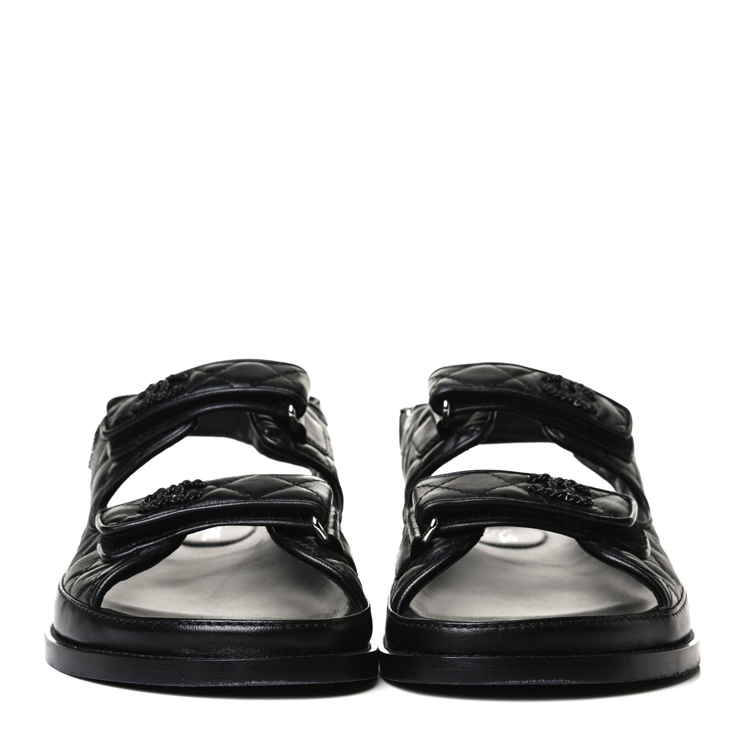 Lambskin Quilted Velcro Dad Sandals 41 So Black