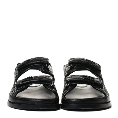 Chanel Lambskin Quilted Velcro Dad Sandals 41 So Black 2 of 12