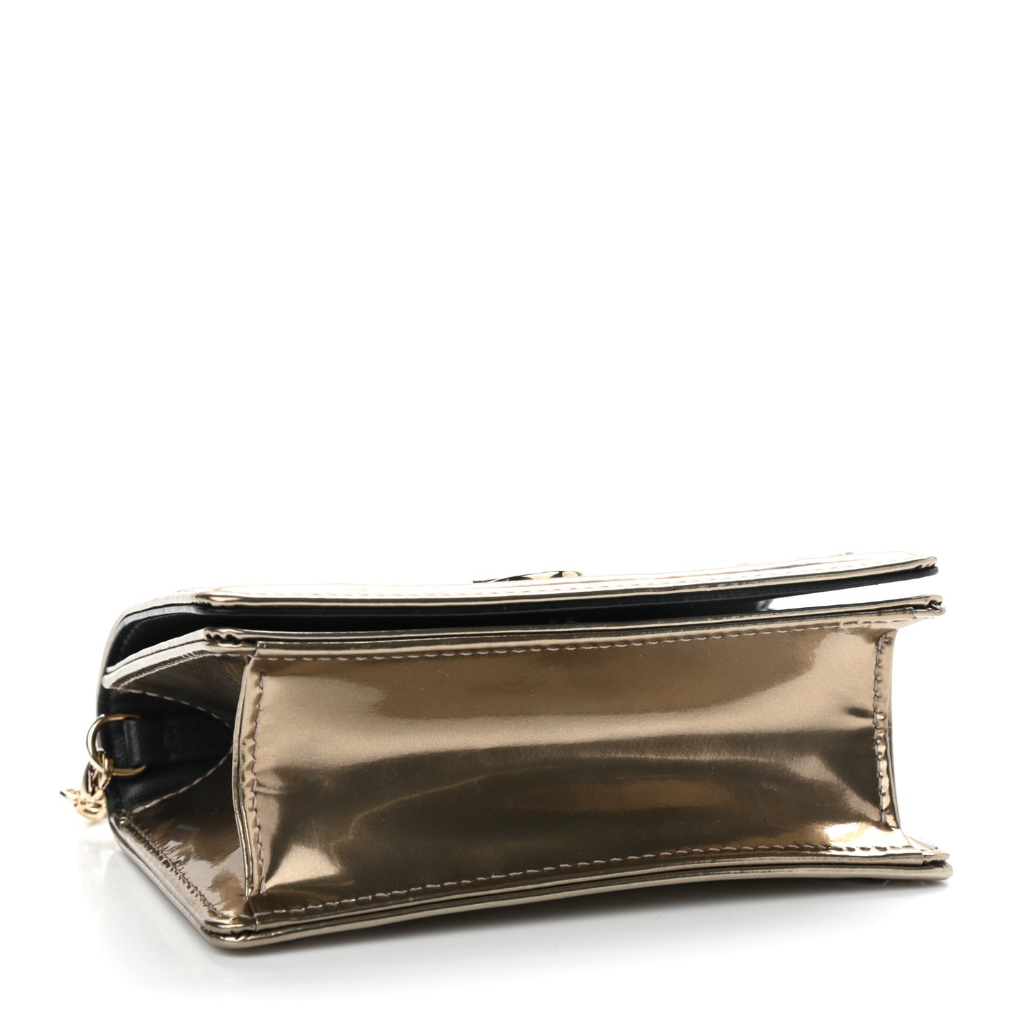 Metallic Patent Micro-Cannage Baby Diorama Flap Bag Gold
