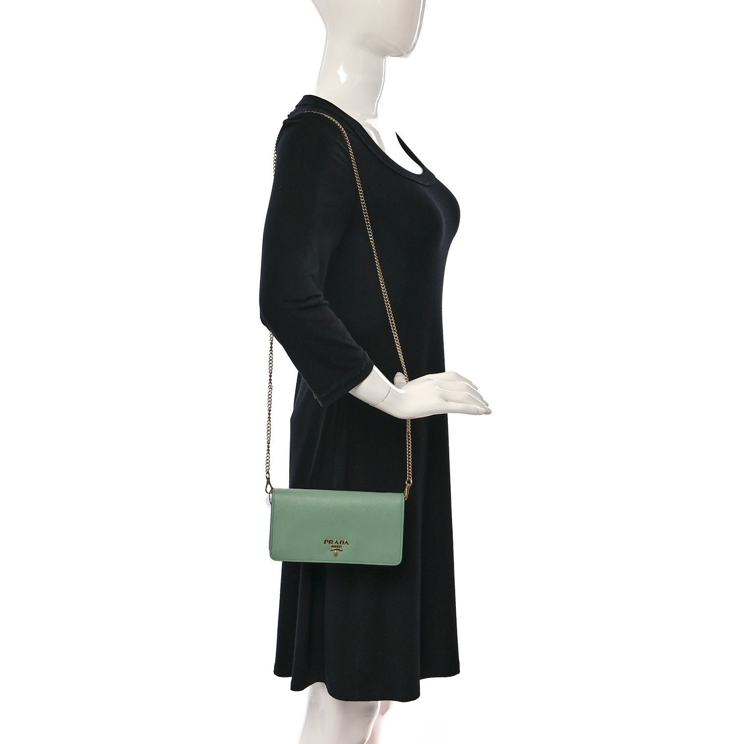 Prada Saffiano Metal Chain Wallet Acquamarina 2 of 11
