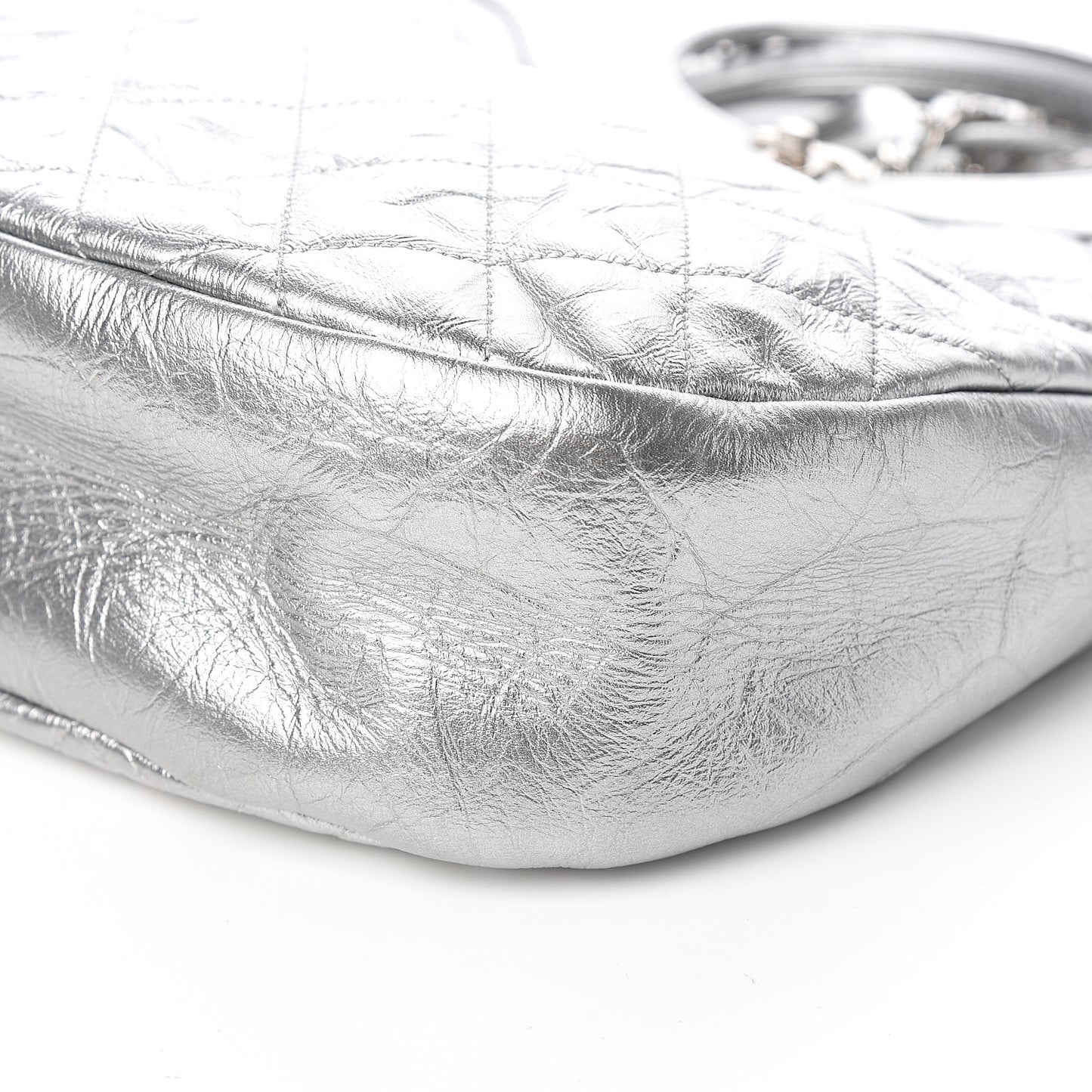 Metallic Crumpled Calfskin Small 31 Shopping Bag Silver