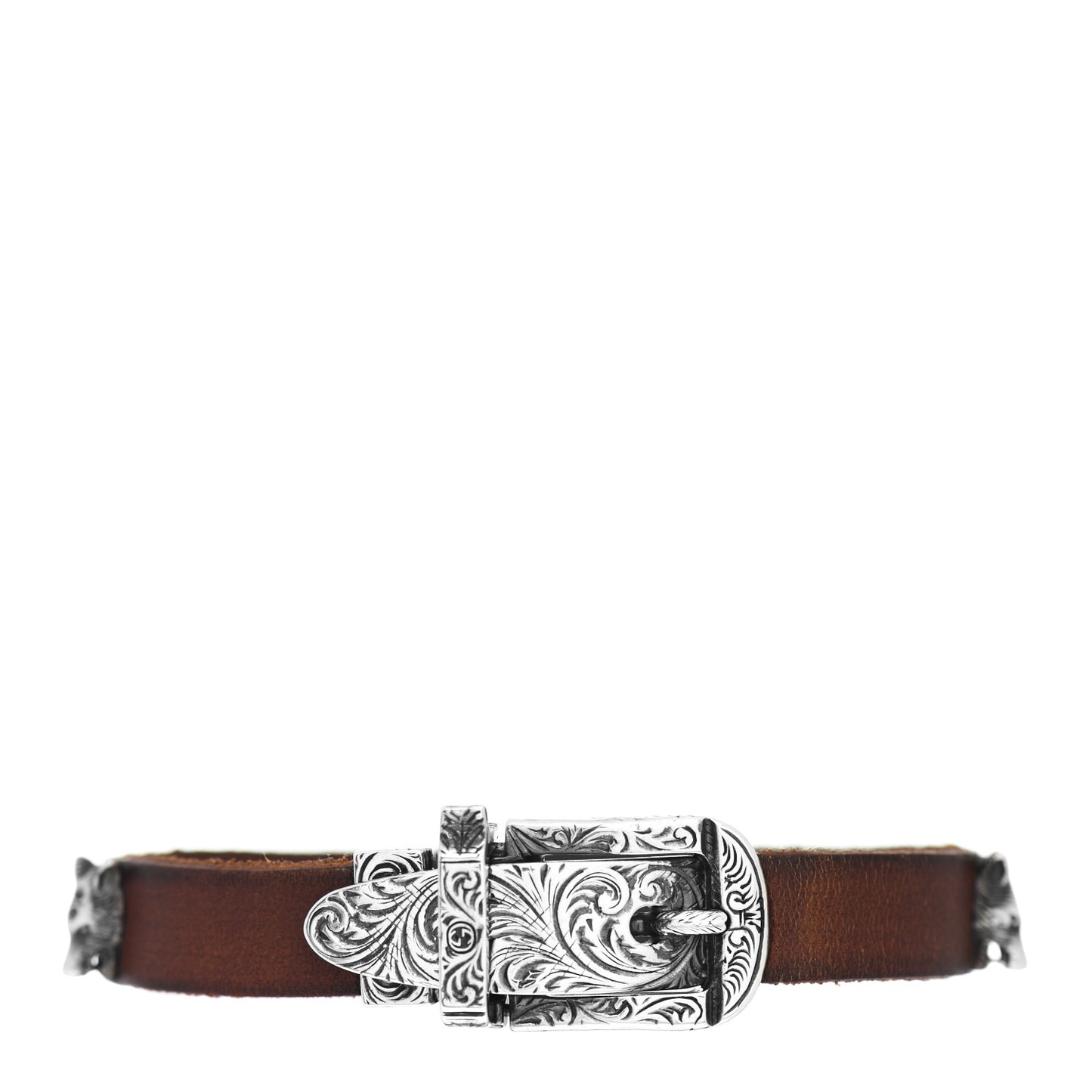 Sterling Silver Leather Anger Forest Wolf Head Bracelet