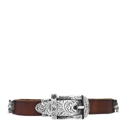 Gucci Sterling Silver Leather Anger Forest Wolf Head Bracelet 1 of 4
