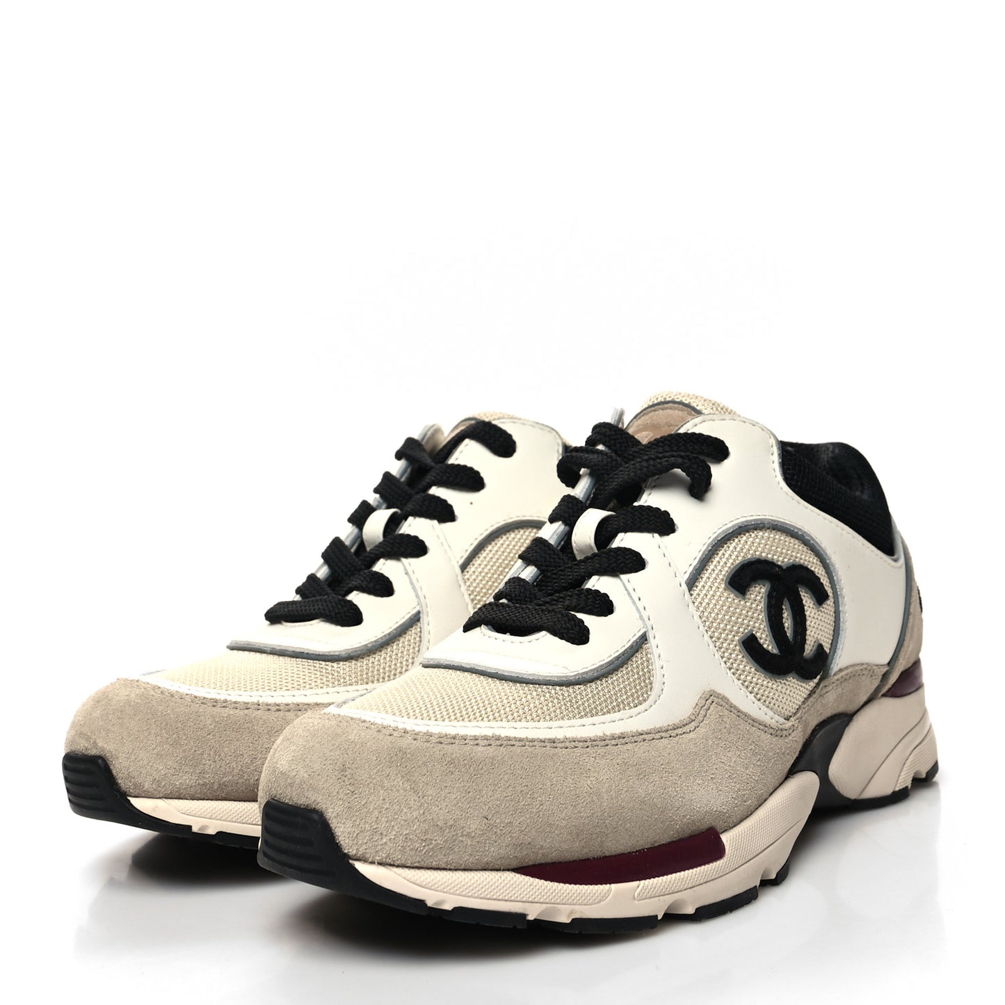 Mesh Suede Calfskin Womens CC Sneakers 39 White Ivory Dark Beige