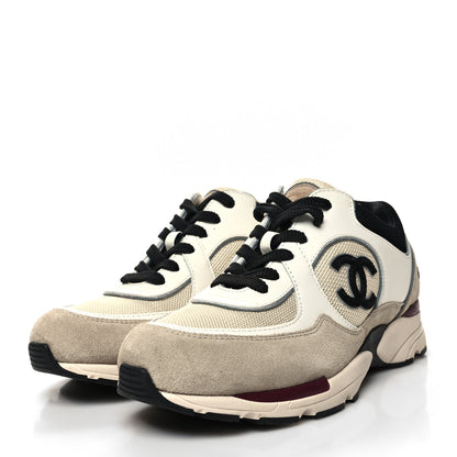 Chanel Mesh Suede Calfskin Womens CC Sneakers 39 White Ivory Dark Beige 3 of 9