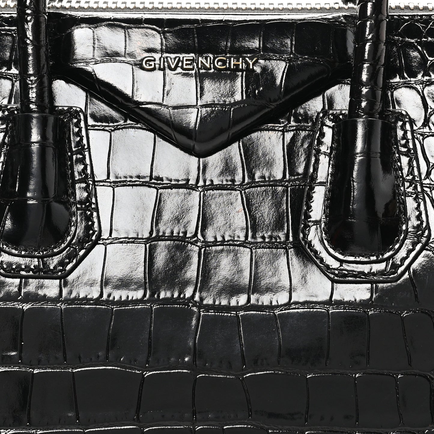 Calfskin Crocodile Embossed Small Antigona Black