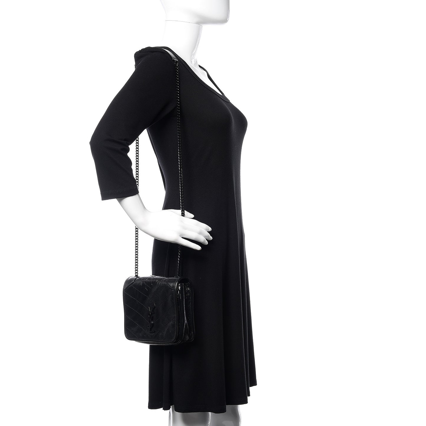 Crinkled Calfskin Matelasse Monogram Niki Chain Wallet Black