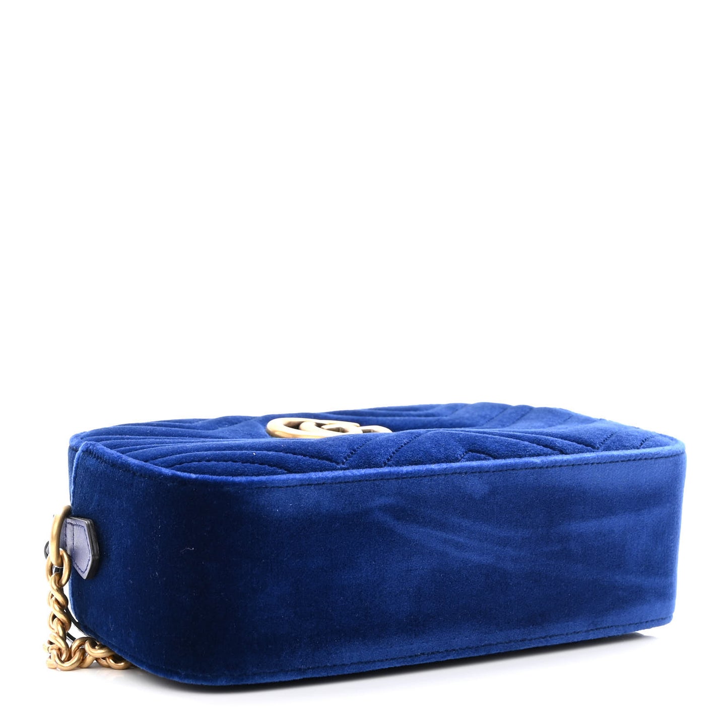 Velvet Matelasse Small GG Marmont Chain Shoulder Bag Cobalt