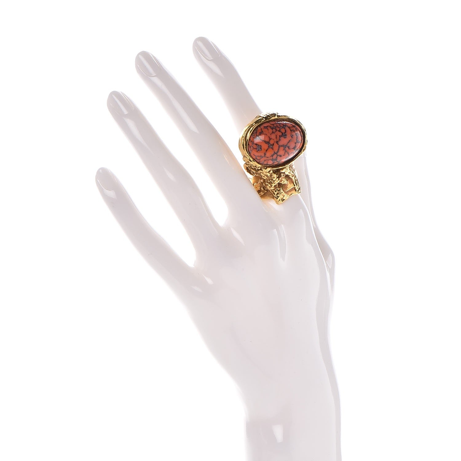Saint Laurent Glass Cabochon Arty Ovale Ring 8 Gold Coral 2 of 4