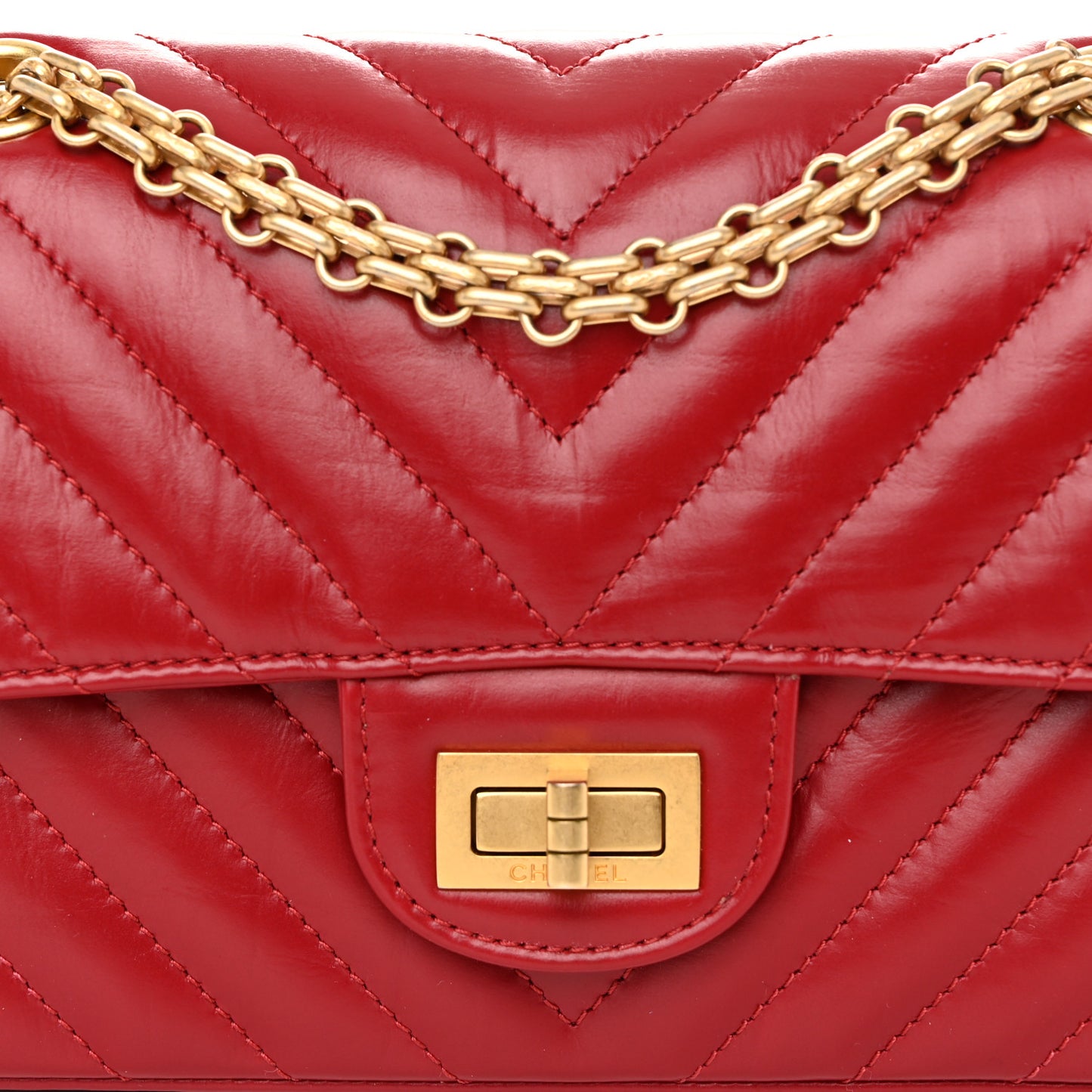 Aged Calfskin Chevron Quilted 2.55 Reissue Mini Flap Dark Red
