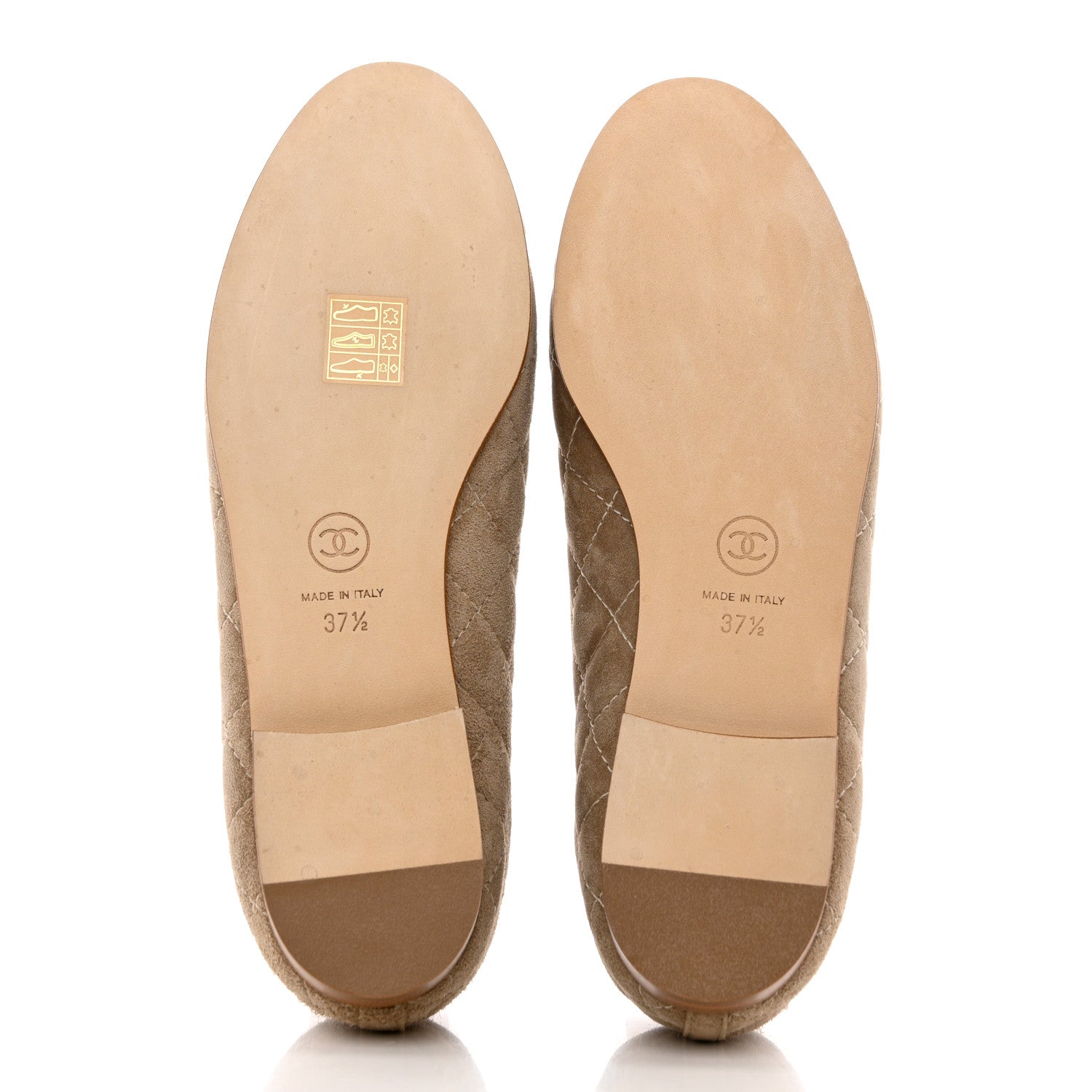 Chanel Suede Calfskin Quilted Cap Toe CC Ballerina Flats 37.5 Dark Beige 5 of 9