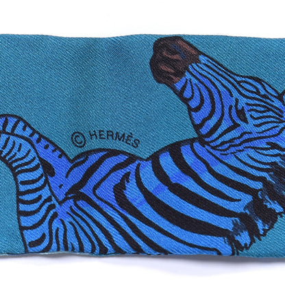 Hermes Silk Les Zebres Twilly Canard Noir Bleu Roy 4 of 4