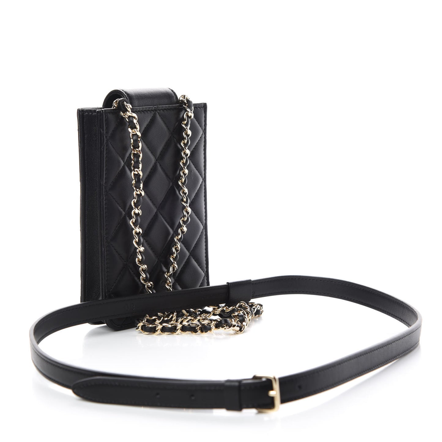 Lambskin Quilted CC Phone Holder Black