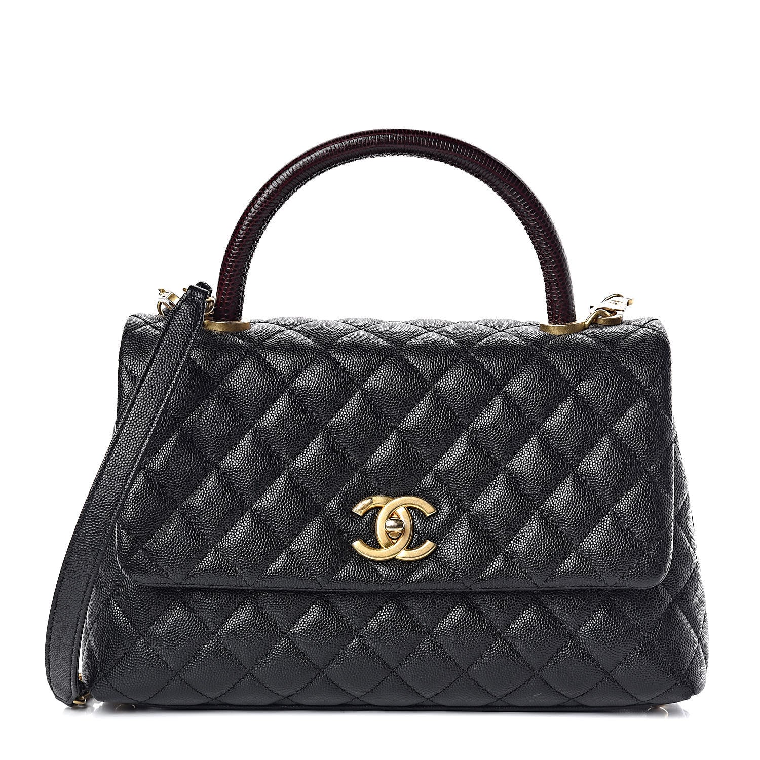 Chanel Caviar Lizard Embossed Quilted Small Coco Handle Flap Black 1 of 19
