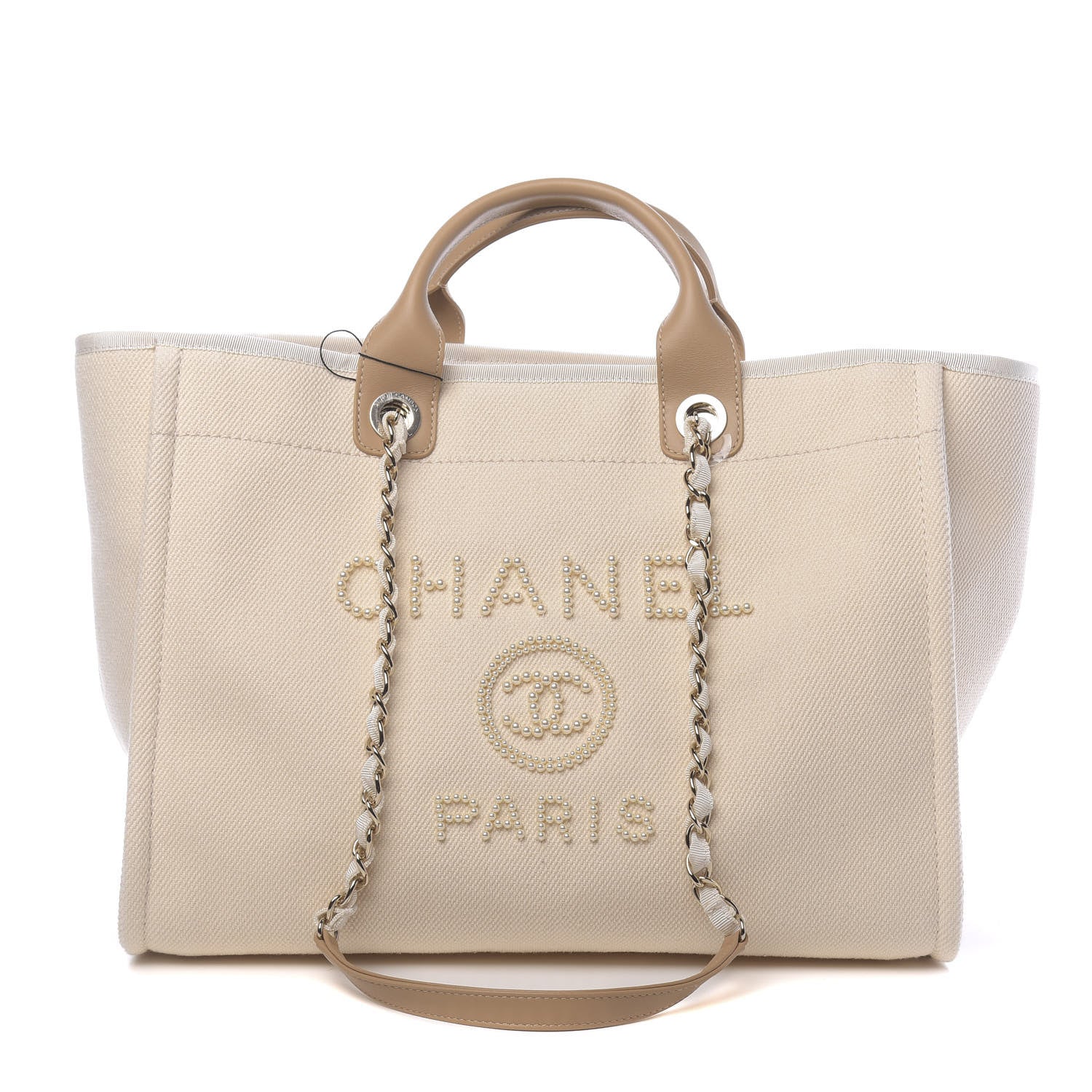 Chanel Canvas Pearl Medium Deauville Tote Ecru Beige 1 of 10