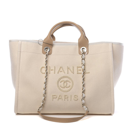 Chanel Canvas Pearl Medium Deauville Tote Ecru Beige 1 of 10