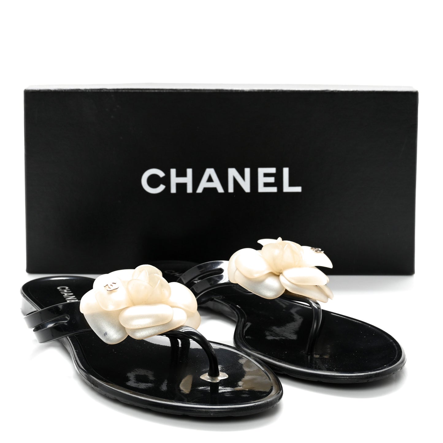 Jelly Camellia Thong Sandals 41 Black Ivory