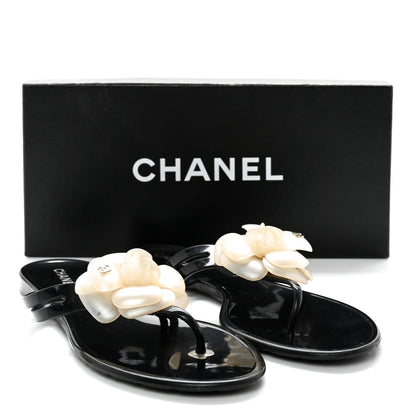 Chanel Jelly Camellia Thong Sandals 41 Black Ivory 12 of 12