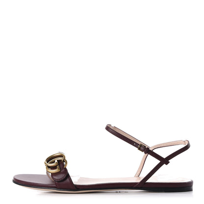Gucci Lifford Calfskin GG Marmont Ankle Wrap Flat Sandals 39 Vintage Bordeaux 1 of 9