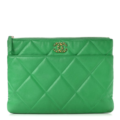Chanel Shiny Goatskin Quilted Chanel 19 Pouch Green 1 of 15