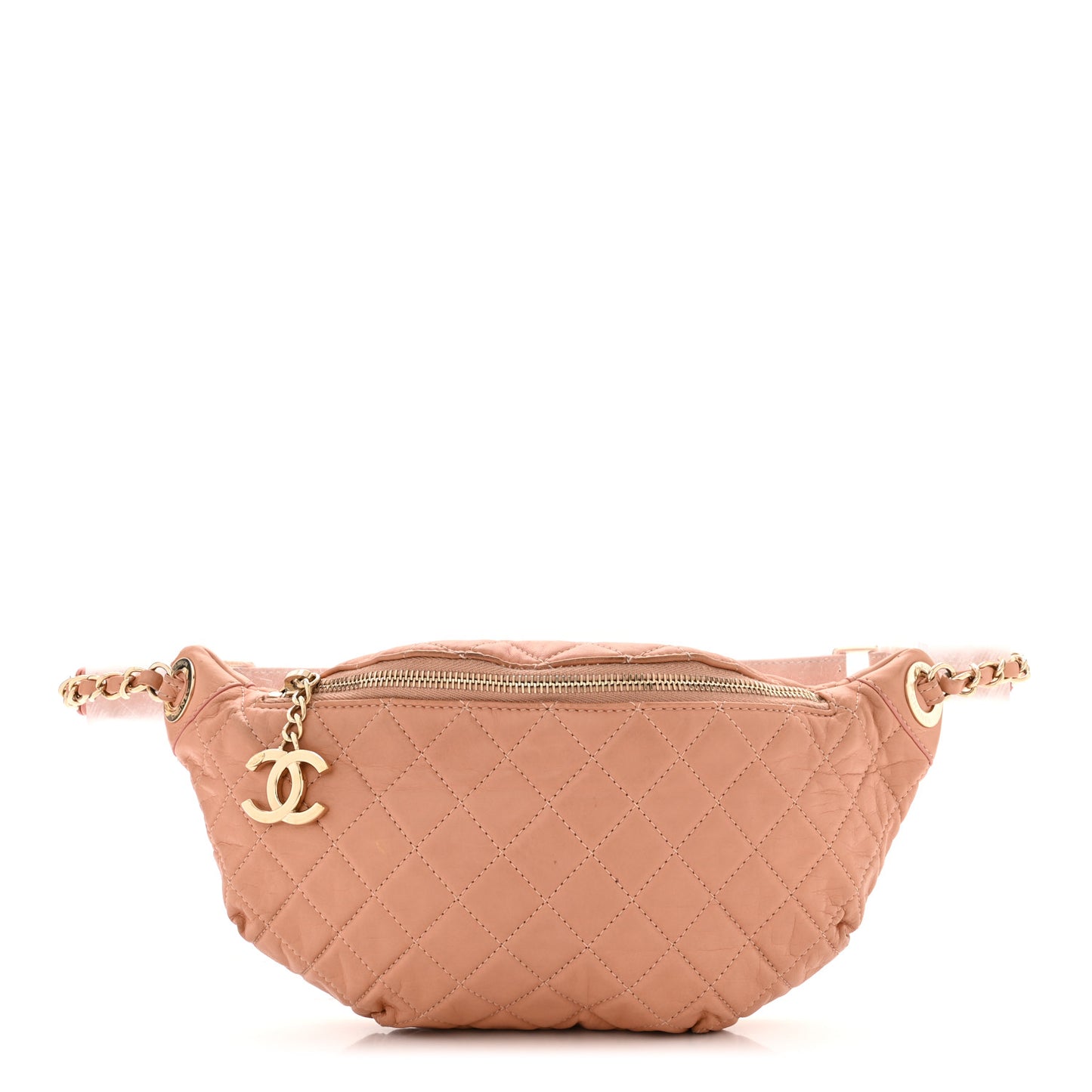Calfskin Quilted Banane Waist Bag Fanny Pack Pink