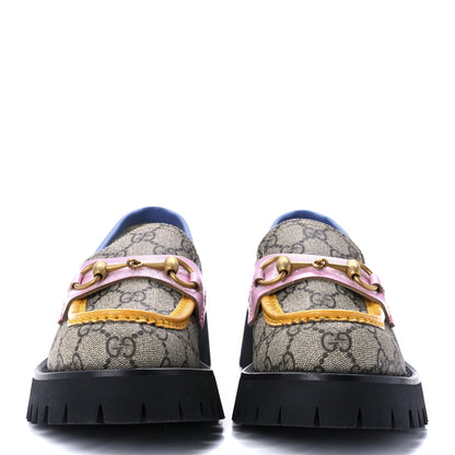 Gucci GG Supreme Monogram Cordovan Lux Womens Harald Horsebit 25mm Platform Loafers 37 Beige Sugar Pink Crop Shine Purple Marine 2 of 8