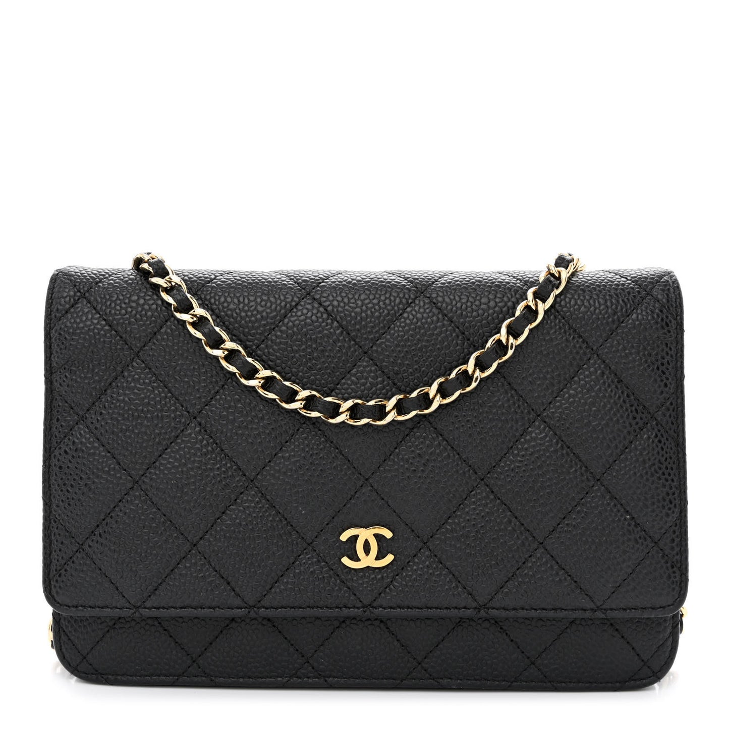 Caviar Quilted Wallet on Chain WOC Black