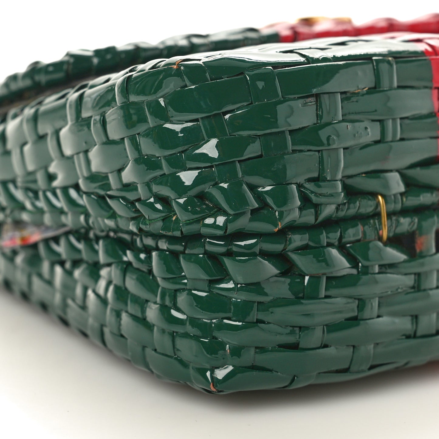 Glazed Wicker Stripe Mini Cestino Shoulder Bag Green Green